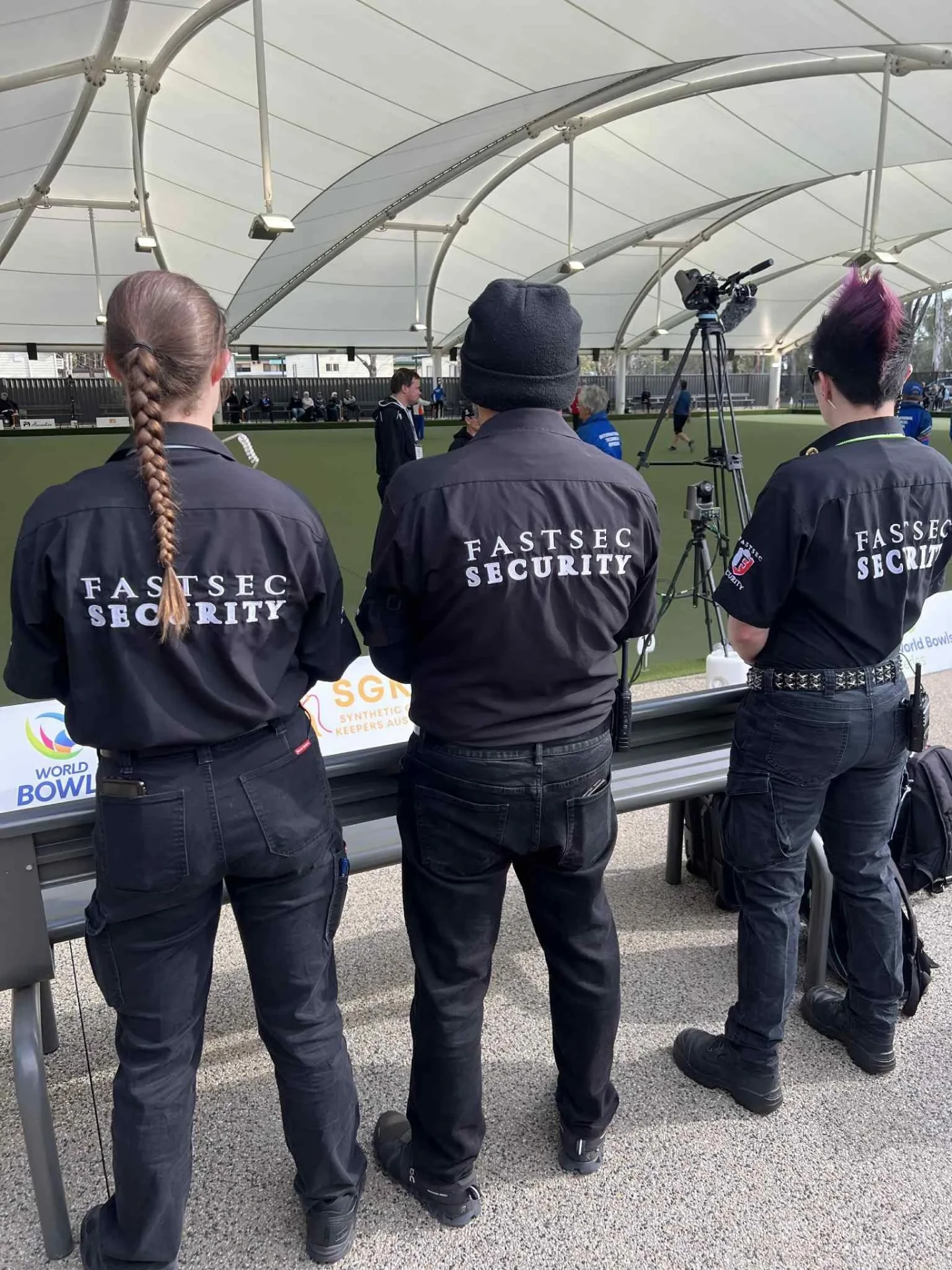 Fastsec Security guards on duty at a World Bowls event greens